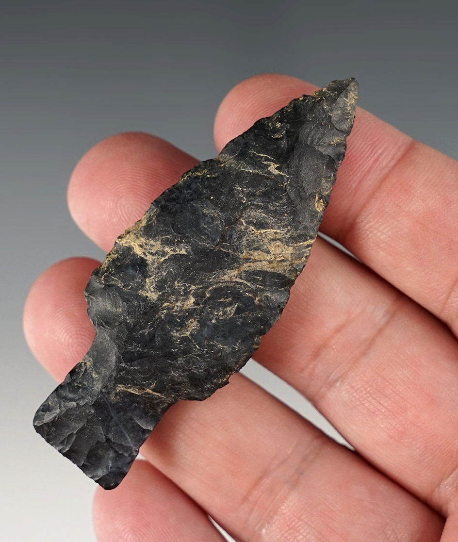 2 3/4"  Coshocton Flint Paleo Kaser Point found in Ohio. From the Stan Copeland Collection.