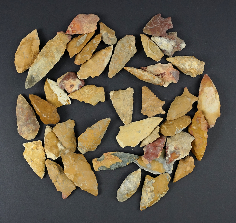 Set of 40 colorful points found on the Eastern Shore and made from Cobble Jasper.