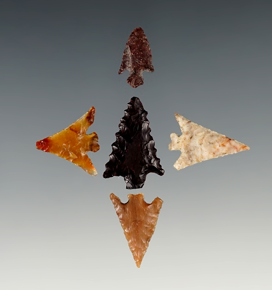Set of 5 Columbia River Gem Points found in Wasco Co., Oregon, by Al Burgess.