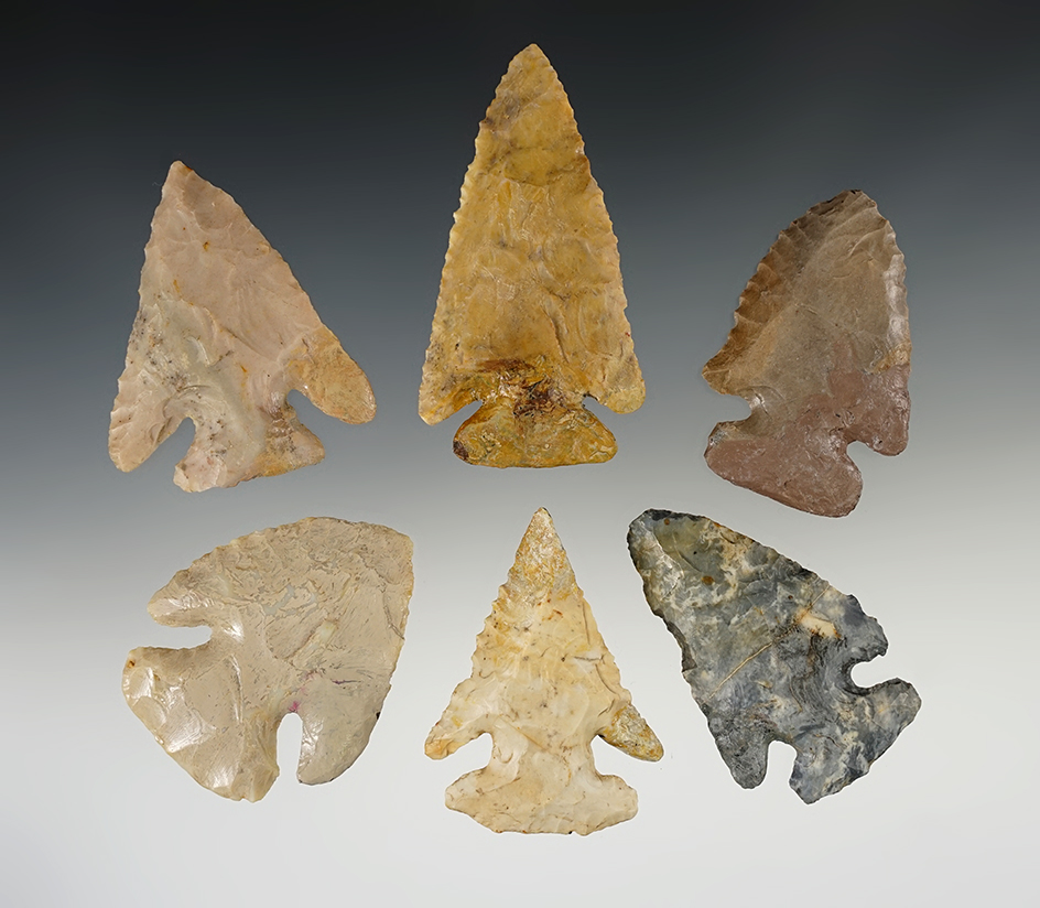 Set of 6 Restored Thebes Points found in Ohio. Largest is 2 15/16".