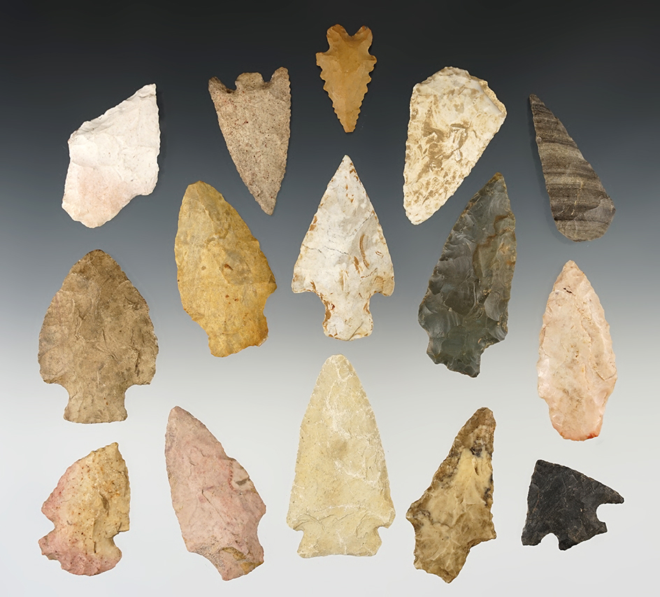 Set of 15 points from various locations across the U.S. The largest is 2 1/2".