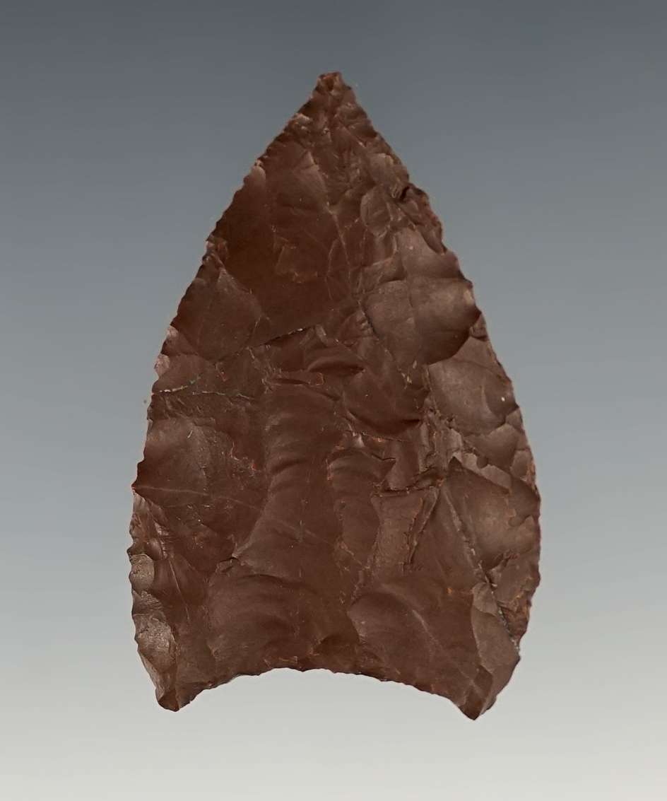 Rare Style! 1 13/16" Rogue River Triangular made from Franciscan Chert, Oregon area. Stermer COA.