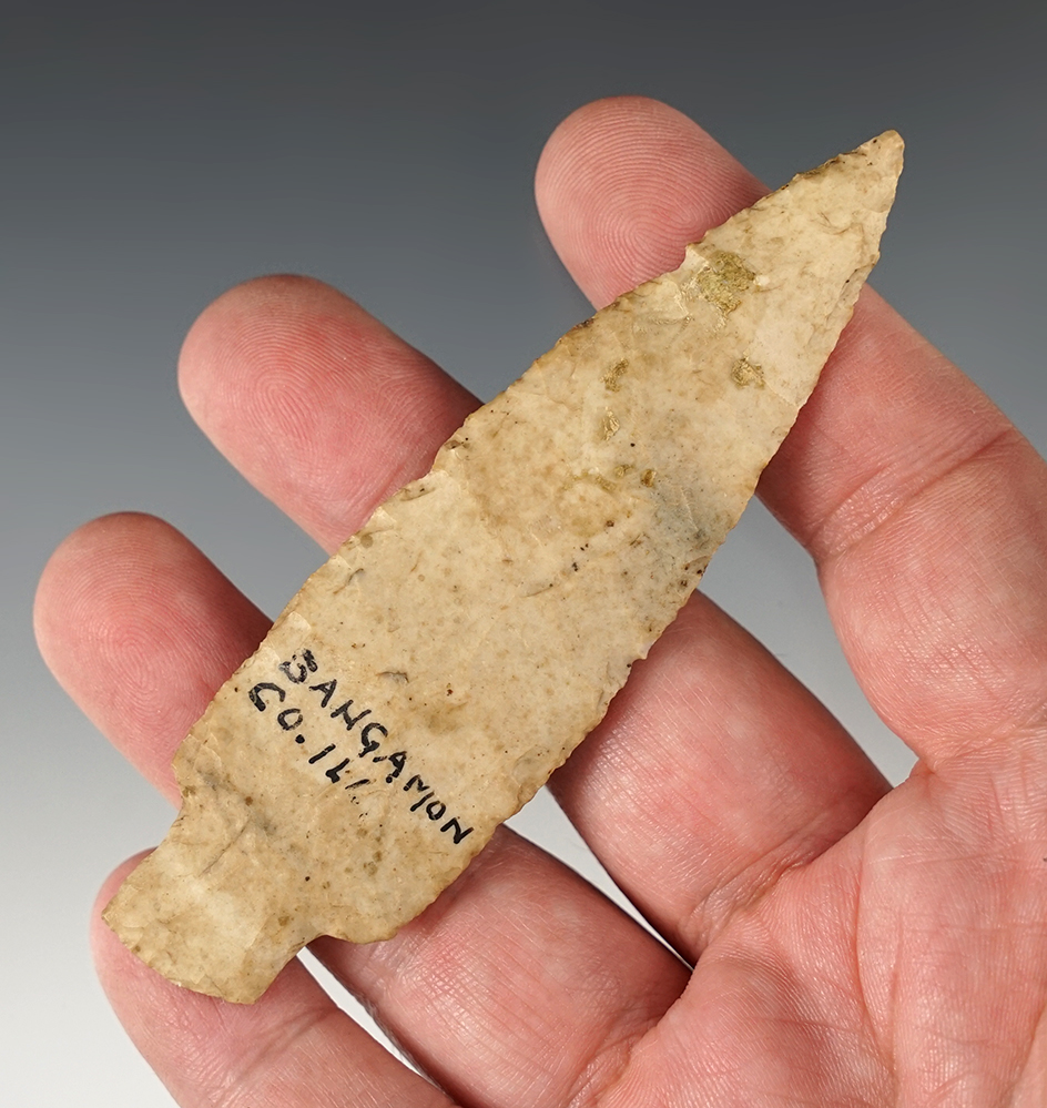 Thin! 3 15/16" Stemmed Knife found in Sangamon Co., Illinois.