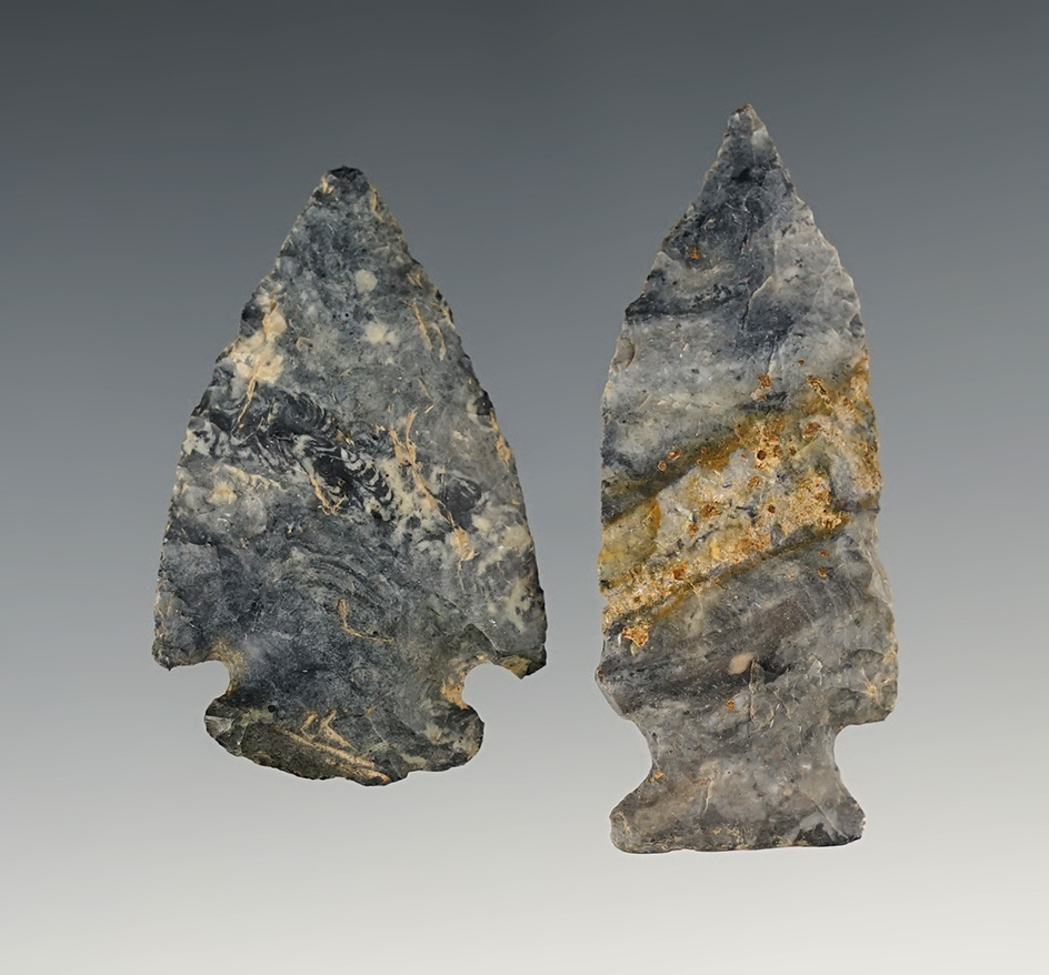 Pair of Ohio Pentagonals made from Coshocton Flint, largest is 2 1/8".