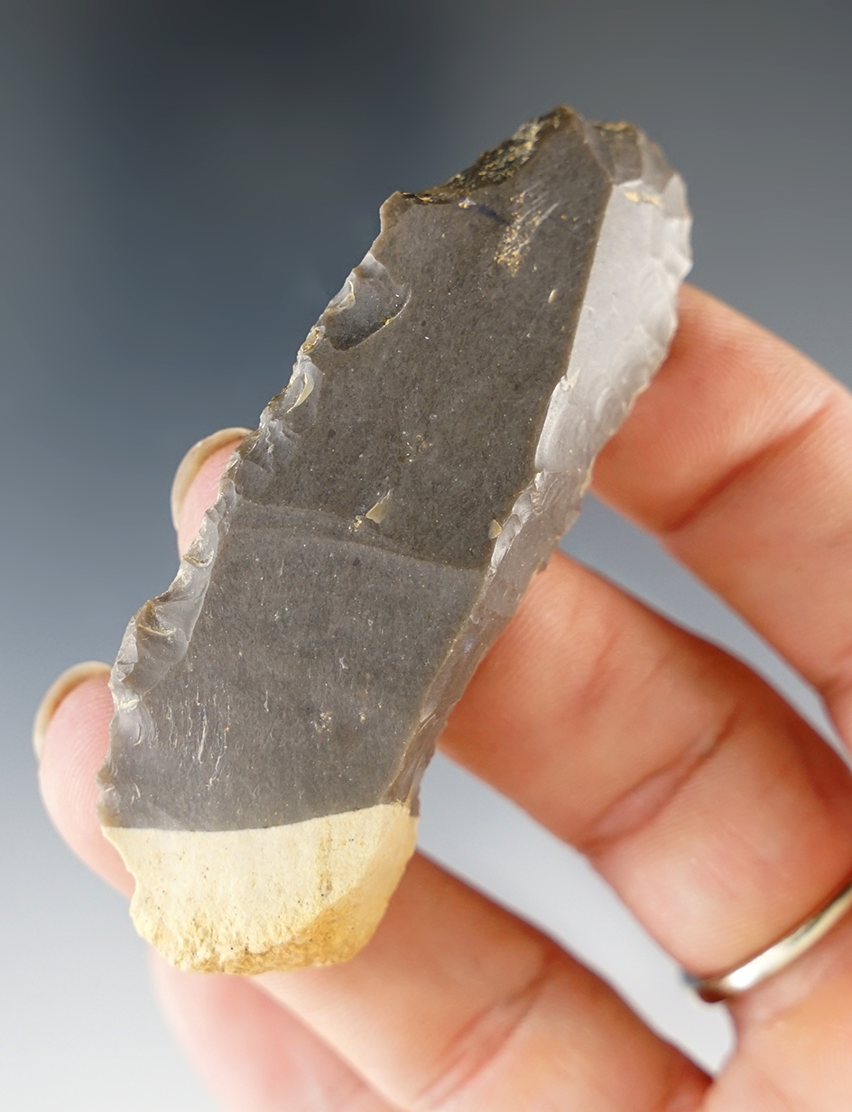 2 5/8" Paleo Uniface Knife made from Hornstone. Found in Marion Co., Ohio. Ex. Mumaw, Swanger.