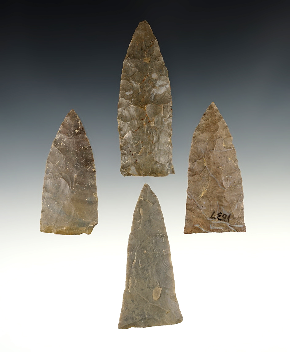 Set of four very nice Copena Triangular Points found in Trigg Co., Kentucky, made from hornstone.