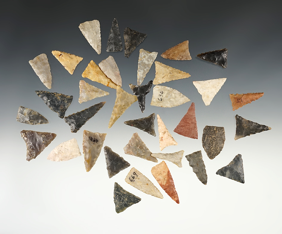 Large group of 36 Mississippian Triangle Points found in the Midwest.