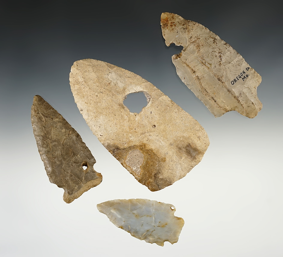 Set of four assorted Midwestern Knives with naturally eroded the holes in the material.