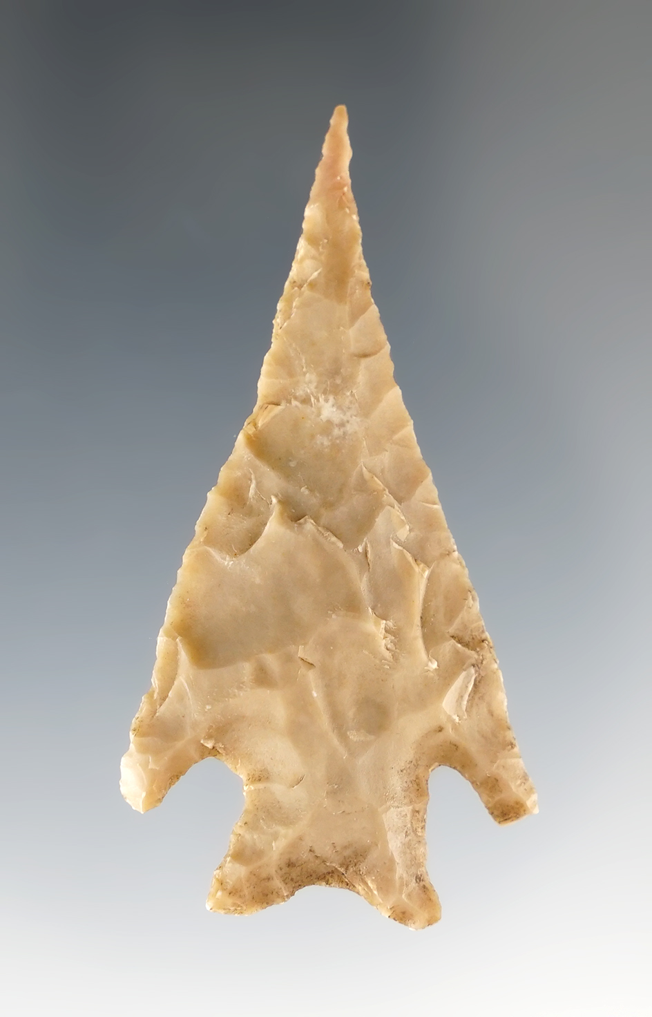 2 3/16" Baker made from tan Edwards Chert, found in Edwards Co., Texas. Arnold COA.