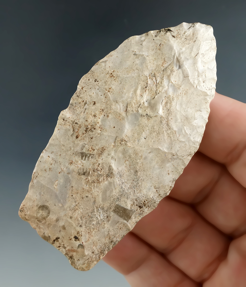 3 1/16" Paleo Unfluted Clovis made from Boyles Chert,  Mason Co., Kentucky.  Davis COA.