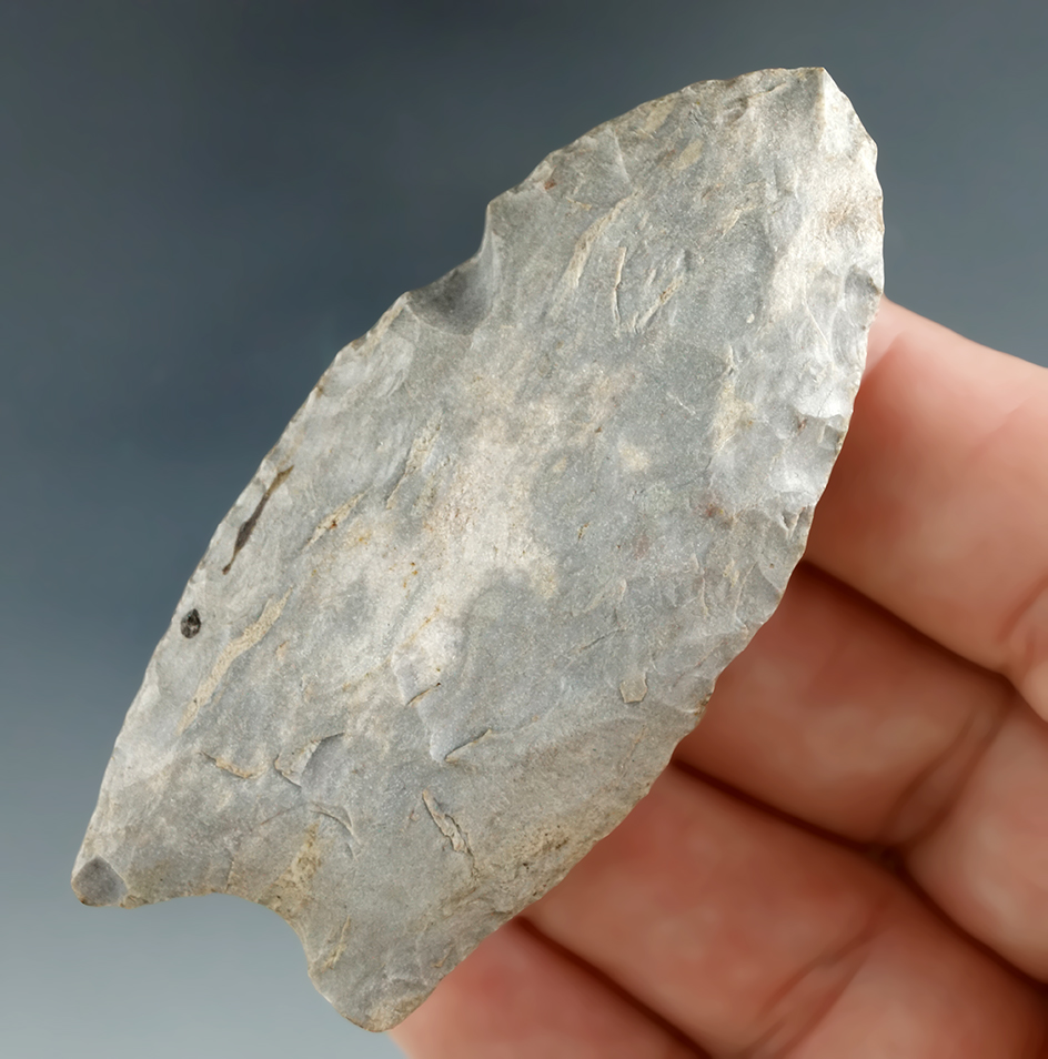 2 5/8" Paleo Clovis found in Stueben Co., Indiana made from Attica "Indiana Green" Chert.