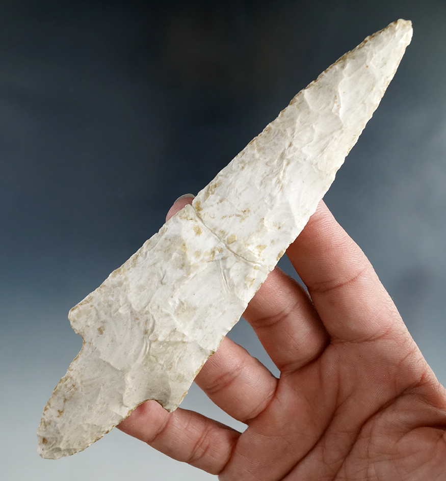 6 1/16" Adena - Burlington Chert, broken and glued at the mid-section, Illinois. Dickey COA.