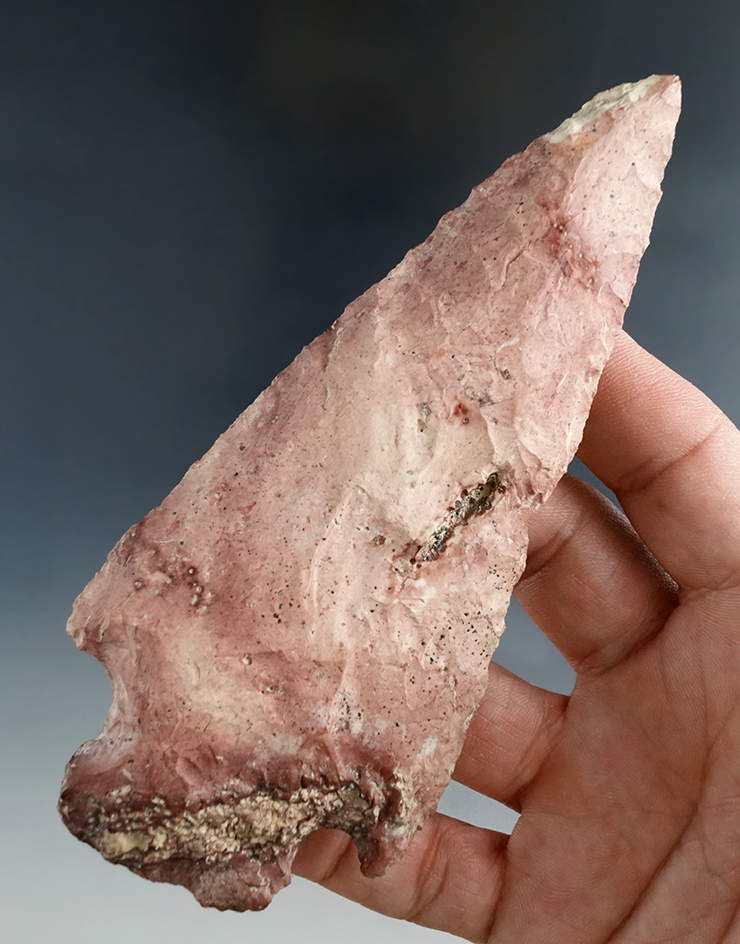 5 1/16" Stemmed Knife made from beautiful pink Flint, found in Missouri.  Bennett COA.