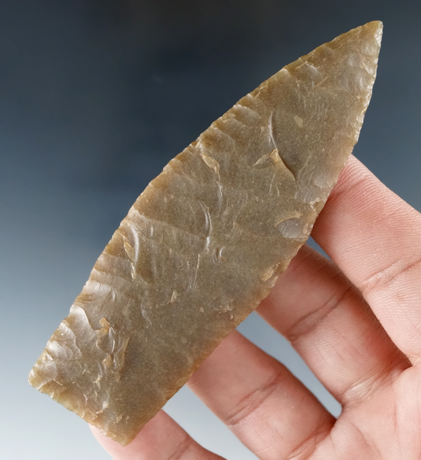 3 3/4" Plainview found in Texas with nicely ground lower edges and base.