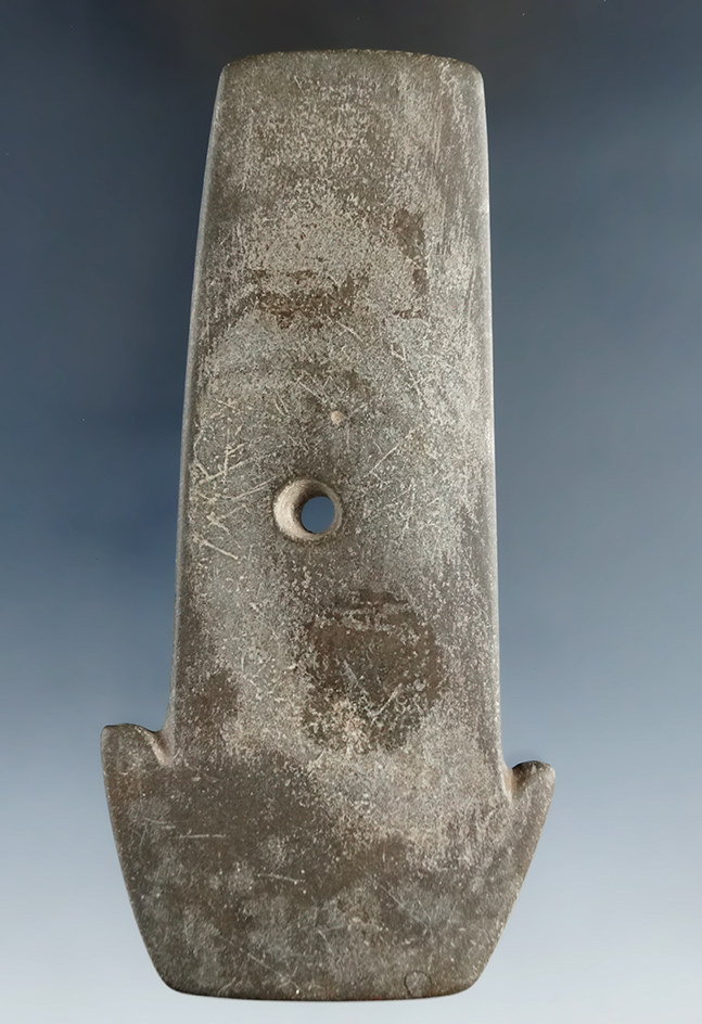 4 3/16" Shovel Pendant made from slate, found in LickingCo., Ohio.