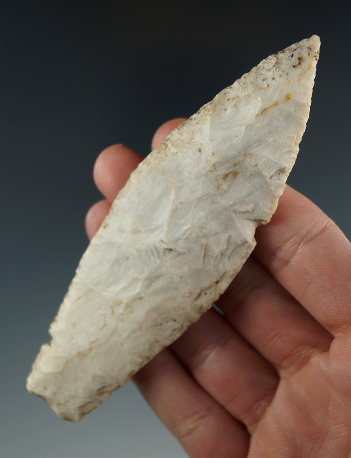 4 9/16" Agate Basin made from Burlington chert found in Kendall Co., Illinois.  Berner COA.