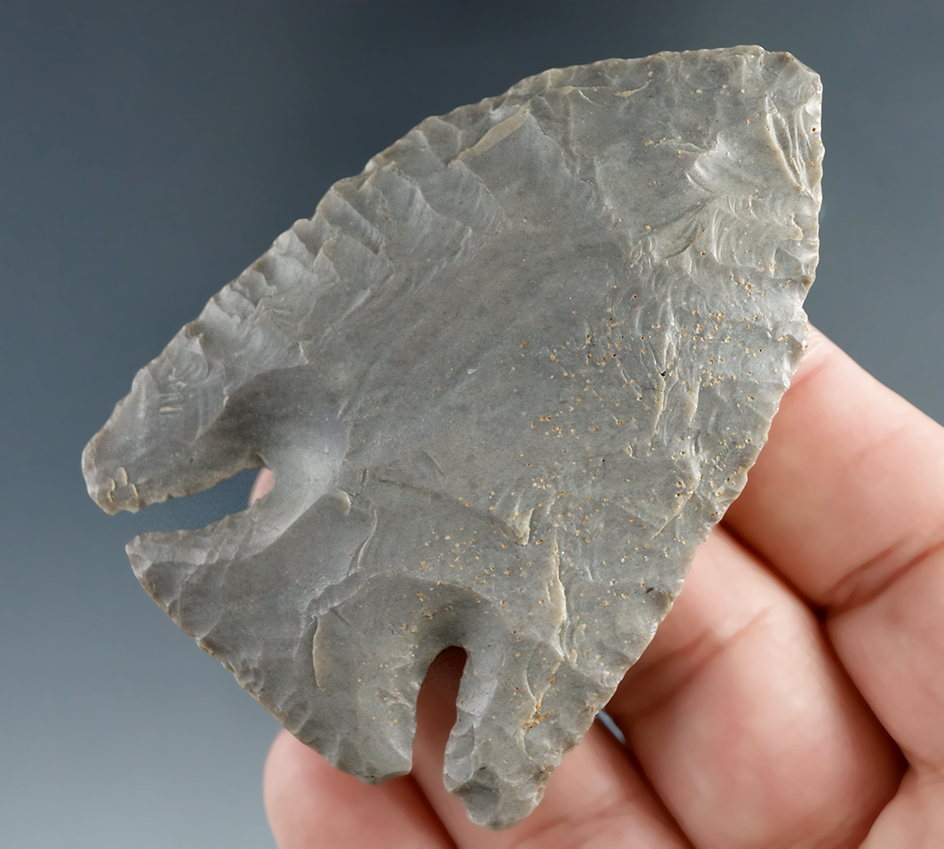 2 11/16" Lost Lake made from Harrison Co., Flint, found in Wayne Co., Illinois. Perino COA.