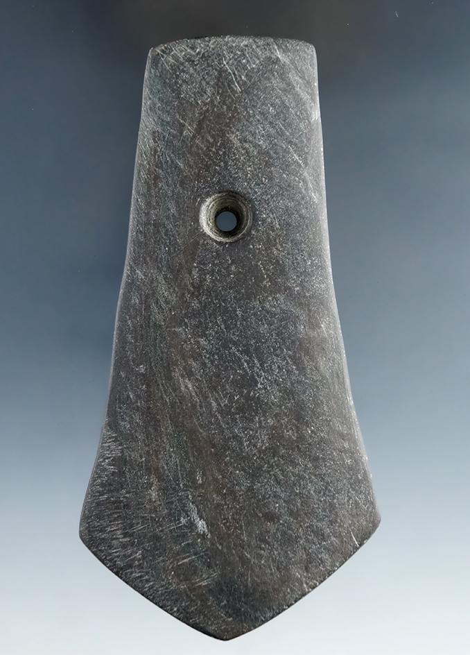 4 3/8" Shield Pendant - Brown Banded slate, found in Crawford Co., Ohio. Bennett COA.