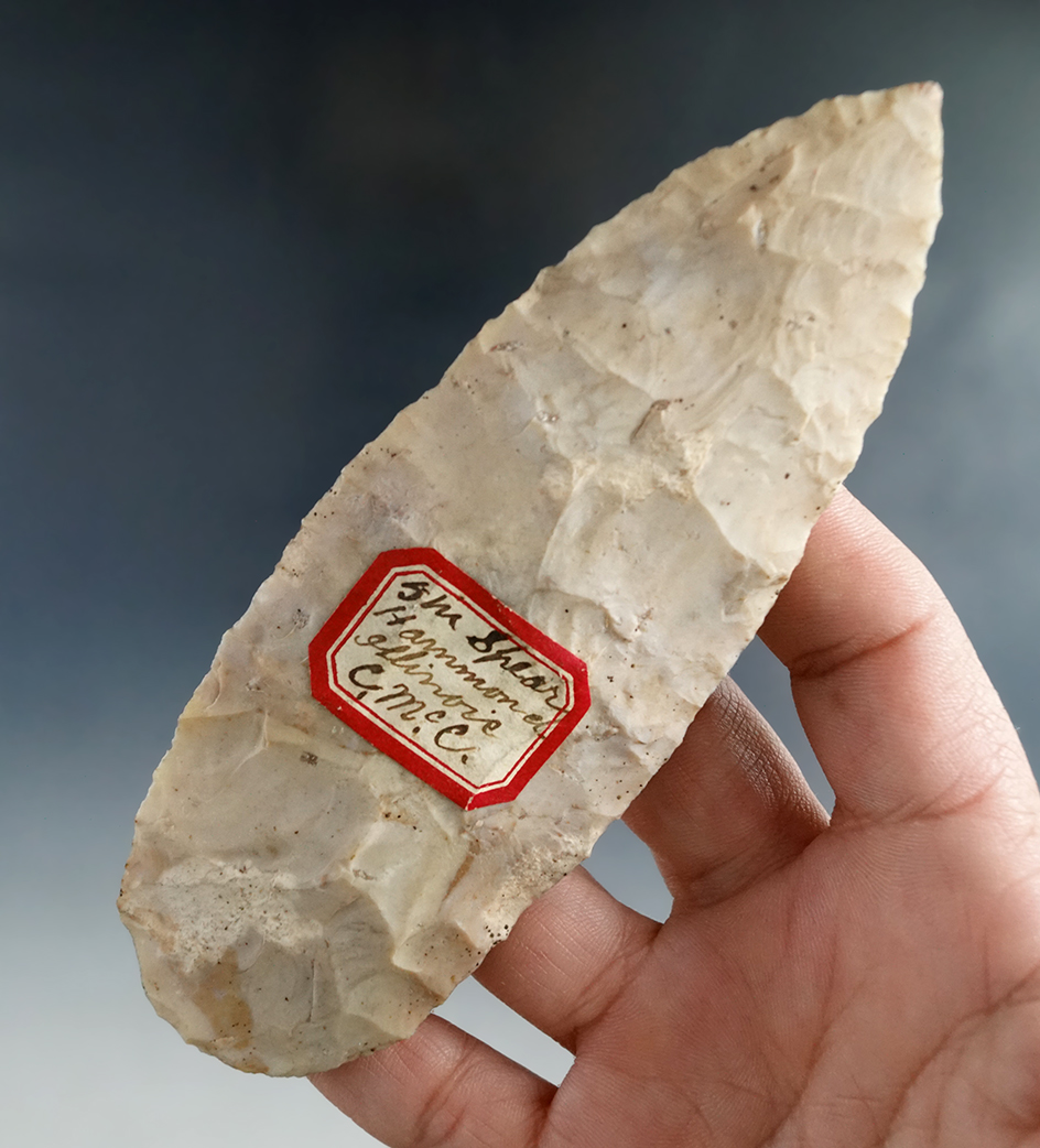 5" beautifully patinated Flint Ridge Flint Adena Blade found in Hammond Illinois.