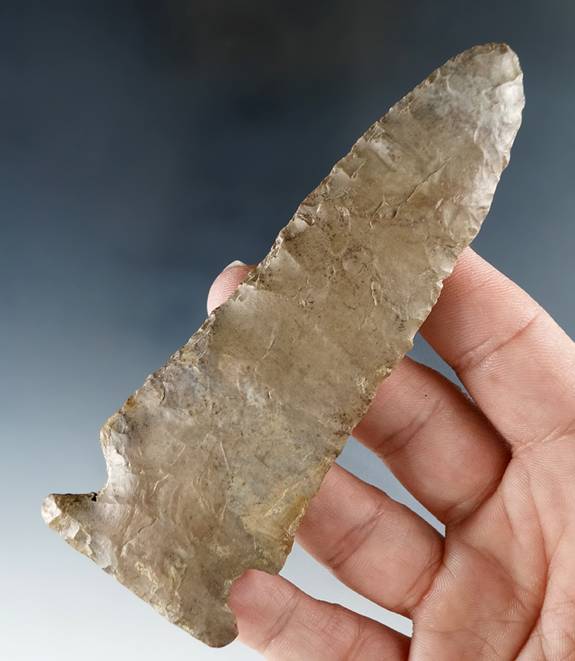 Large 4 1/2" Sidenotch Knife with one basal lobe broken and glued tight -Cumberland Co., KY.