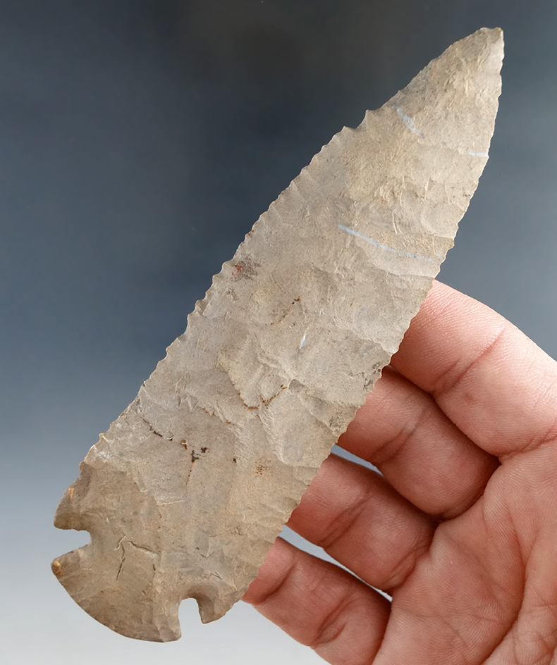 4 and 13/16" well patinated Dovetail with very minor restoration found in Todd Co., Kentucky.