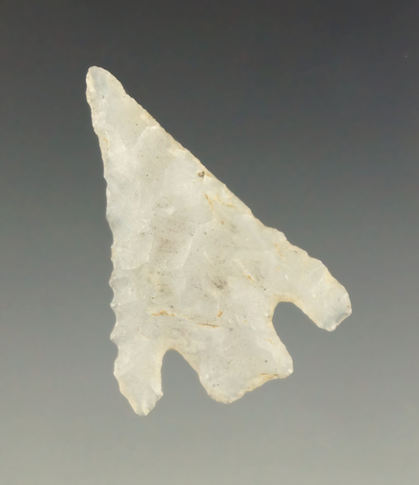 1 3/8" Shumla point made from semi translucent agate found in Texas. Ex. Museum.