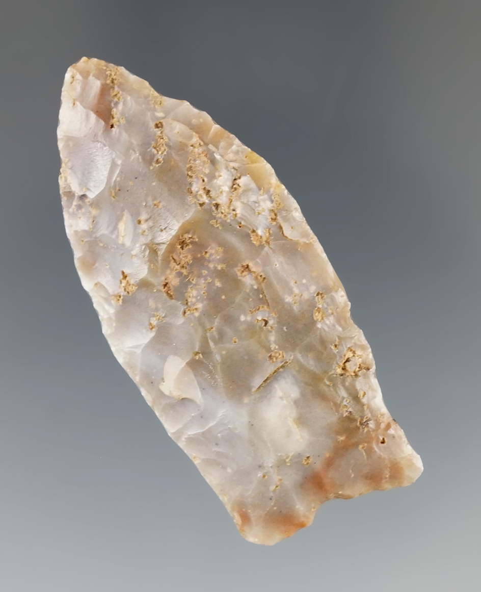 2 1/8" Sonora flint unfluted Paleo point found in Kentucky.