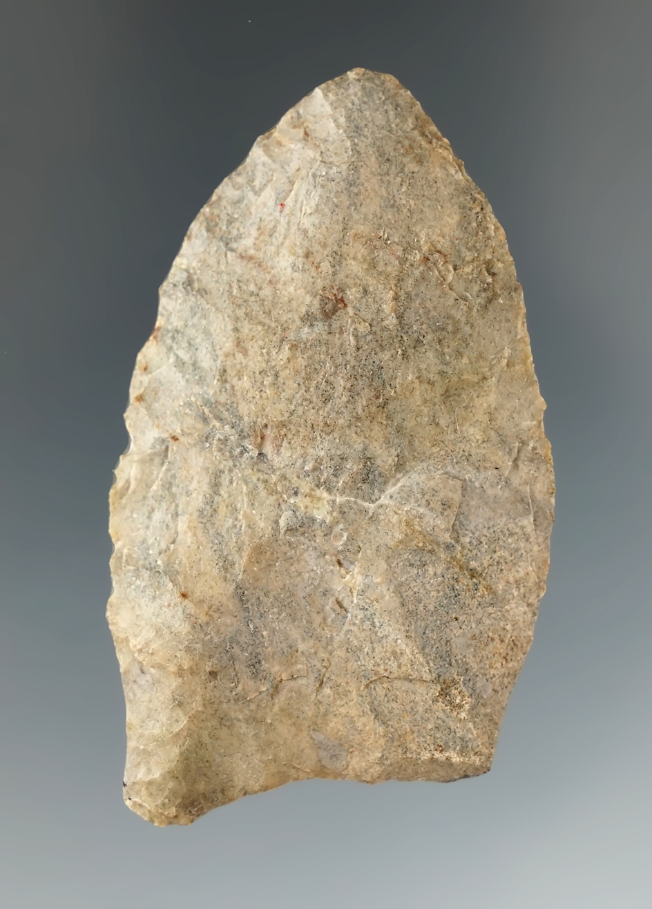 2 3/16" Paleo quad made from Attica chert found in Tipton Co., Indiana.