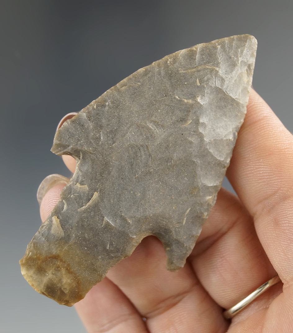 Nice flaking and style on this 2 7/8" Hornstone Knife found in Kentucky.