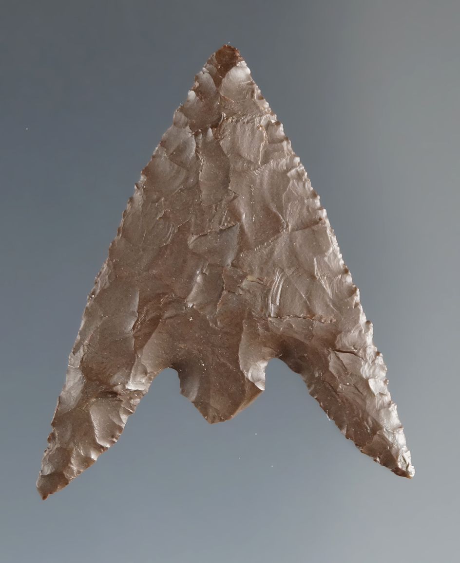 1 1/4" Gunther that is beautifully flaked from brown Jasper found in southern Oregon.