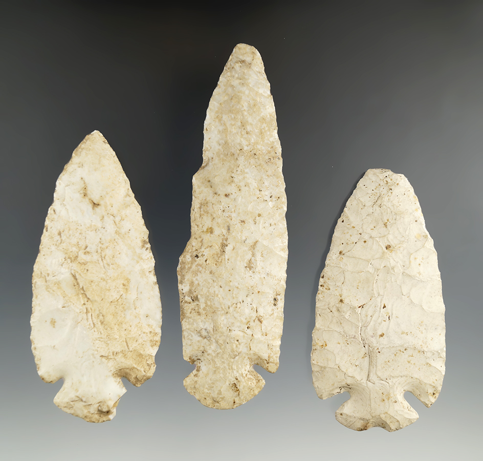 Set of 3 Damaged Dovetails all found in Illinois. Largest is 4 3/4".