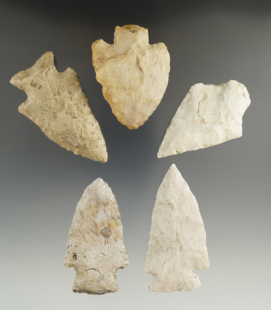 Set of five assorted knives found in Missouri, largest is 2 7/8".