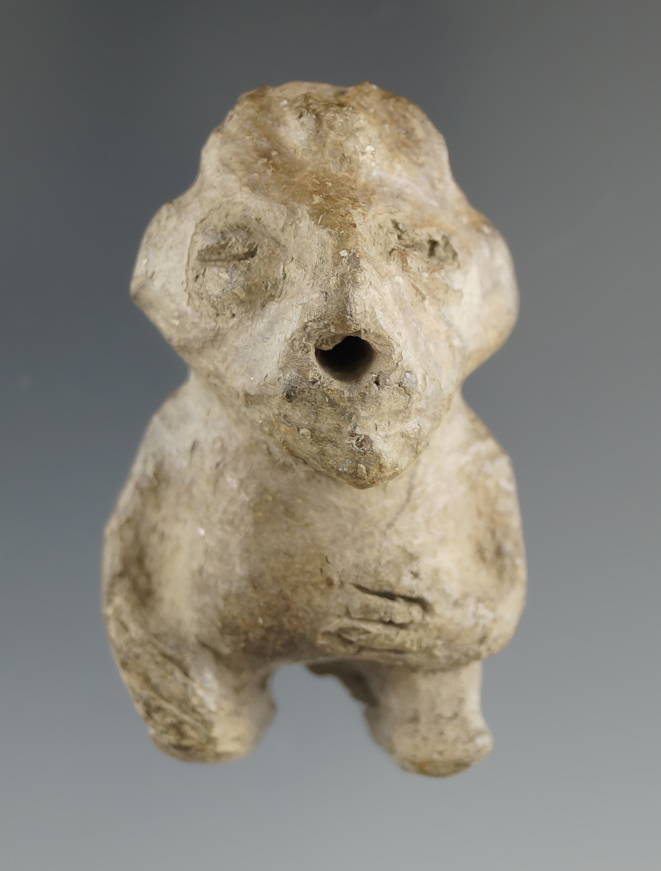 Beautifully crafted 2" tall human effigy pottery lug - Fulton Co., Kentucky. Ex. Art Gerber