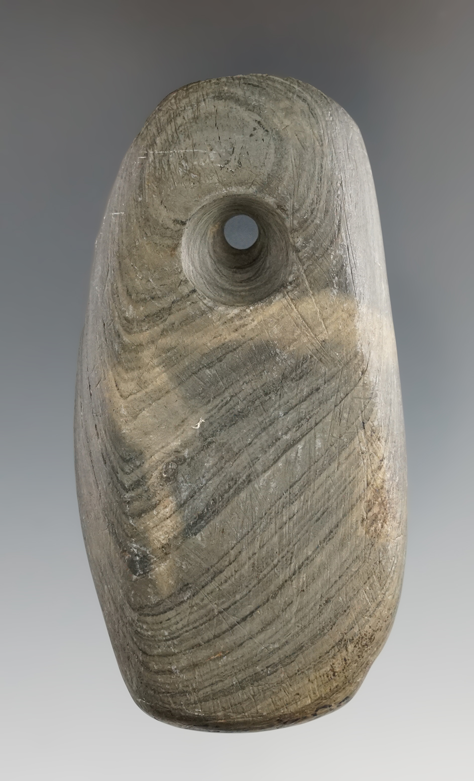 3 1/2" Trapezoidal Pendant made from nicely banded glacial slate found in Stark Co., Ohio.