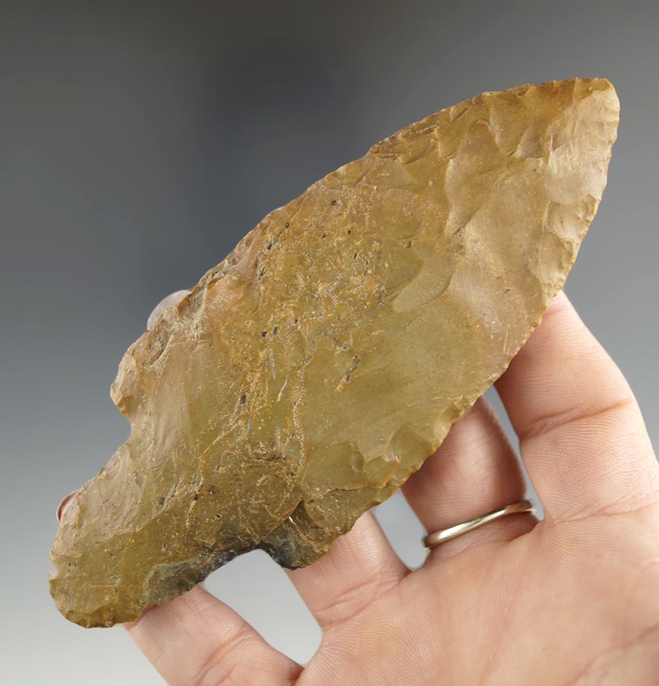 4 5/8" Hornstone Adena found in Indiana. Ex. Phillips Collection. Comes with a Berner COA.