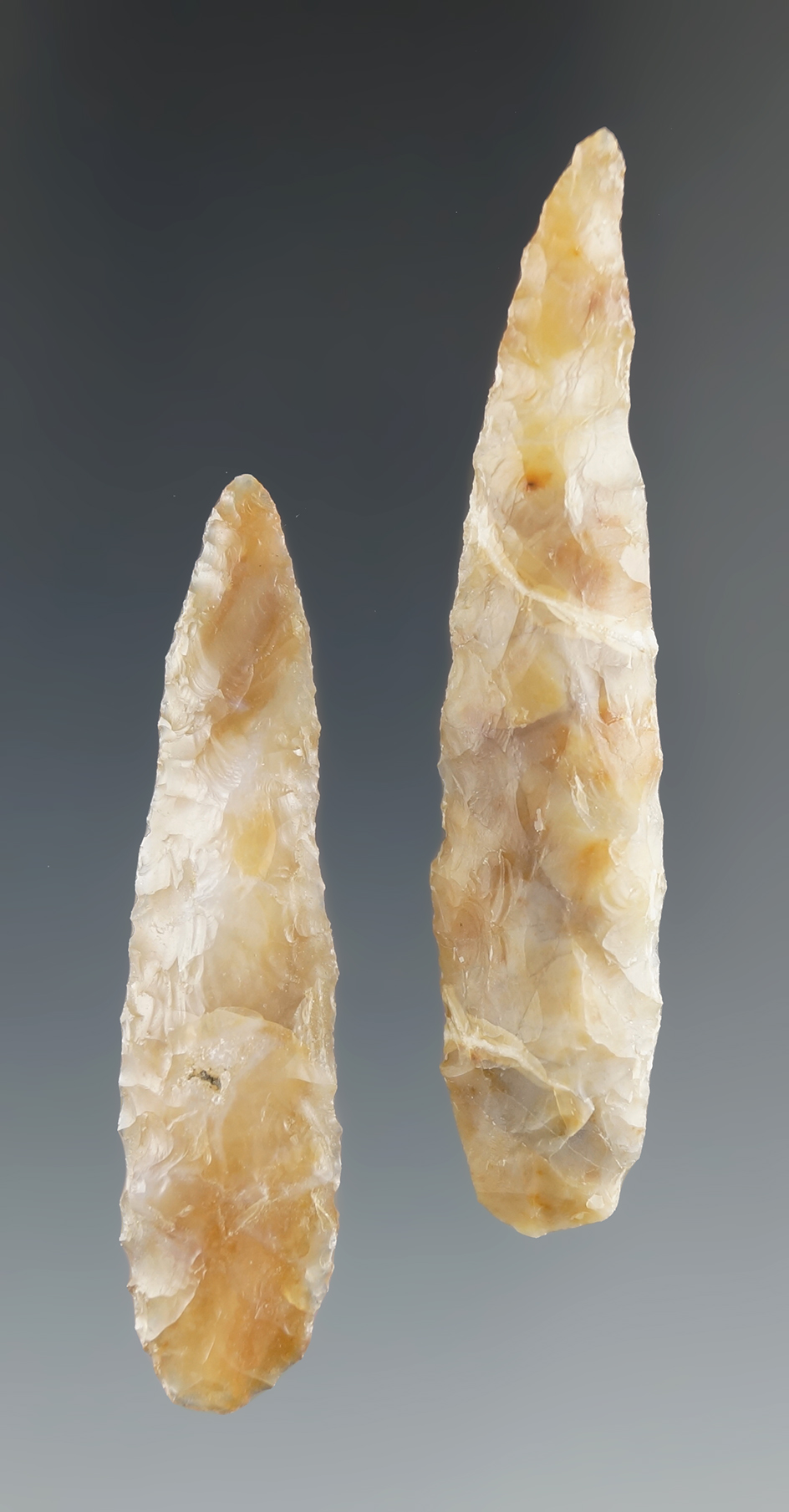 Pair of Cascade points found near the Entiat River, Washington - beautiful Multi-color agate.