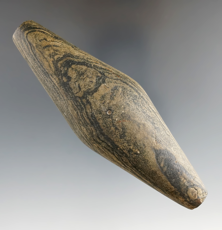 4 11/16" nicely mottled glacial slate Adena Expanded Center Gorget. Undrilled - Ross Co., Ohio