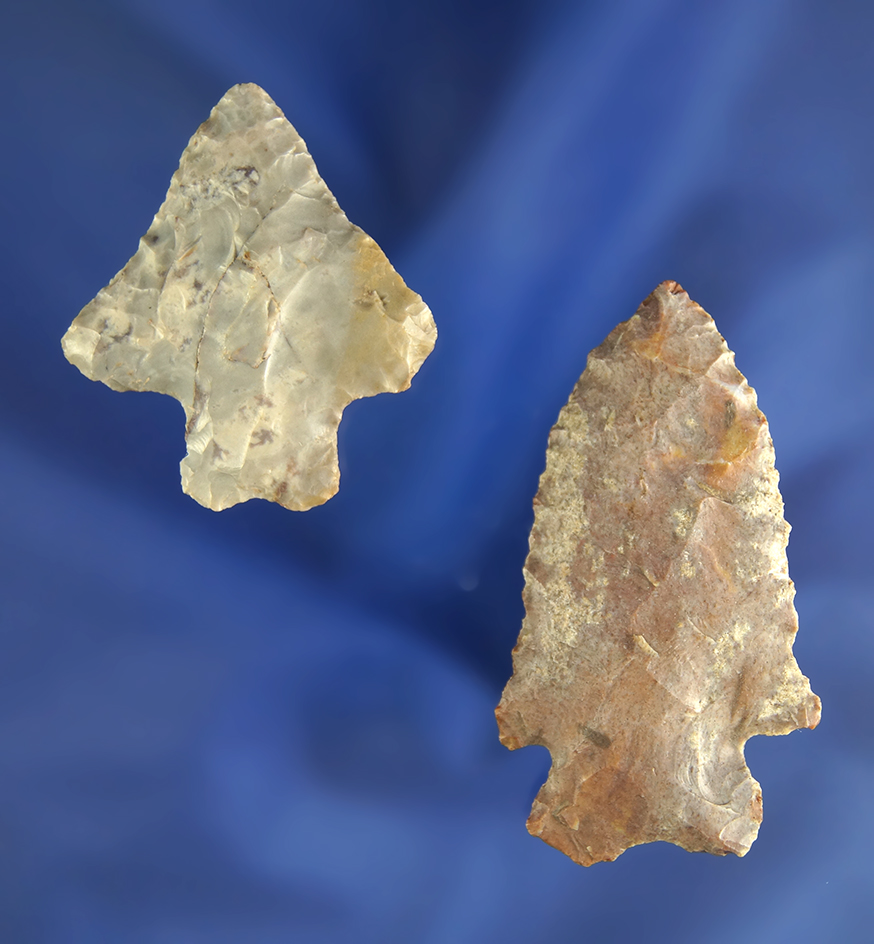 Pair of Archaic arrowheads made from Pipe Creek Chert, largest is 2" found in Crawford Co.,  Oh