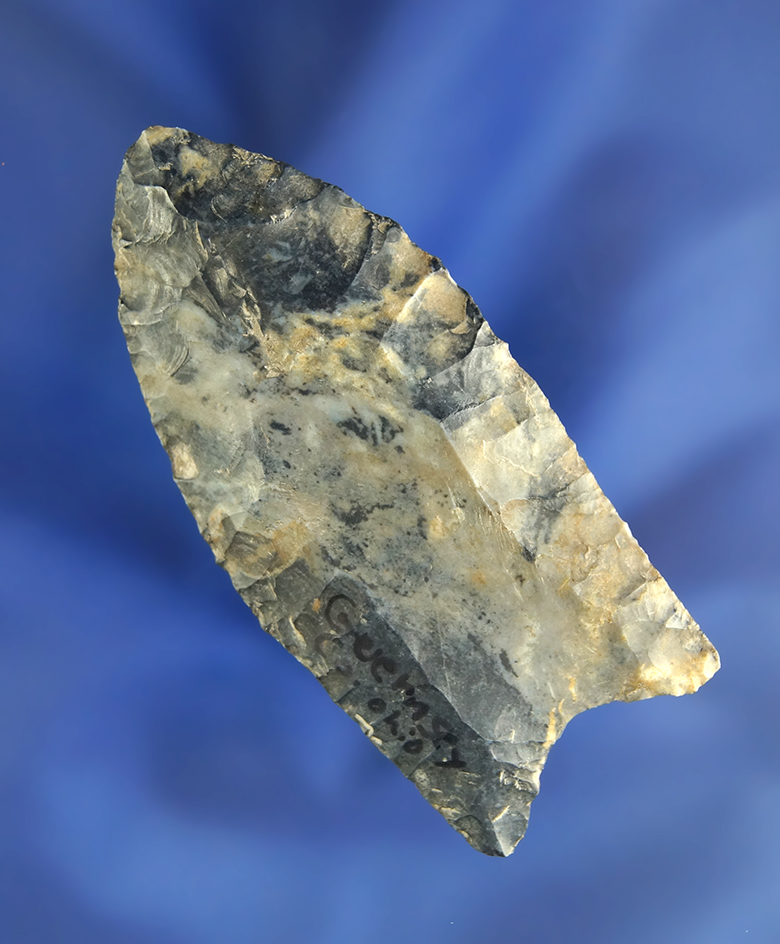 2 9/16" Paleo Clovis made from Upper Mercer flint found in Guernsey Co., Ohio. Bennett COA.