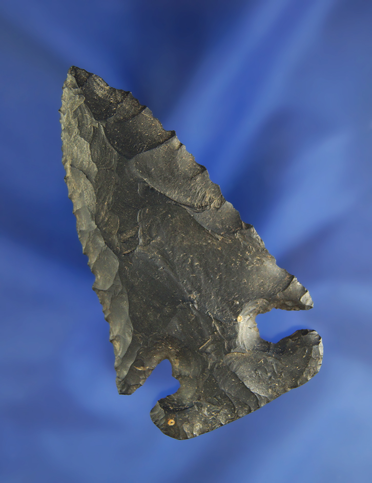 3 1/4" nicely Beveled Coshocton Flint Thebes E-Notch found in Stark Co.,  Ohio. Ex.  Rowlands
