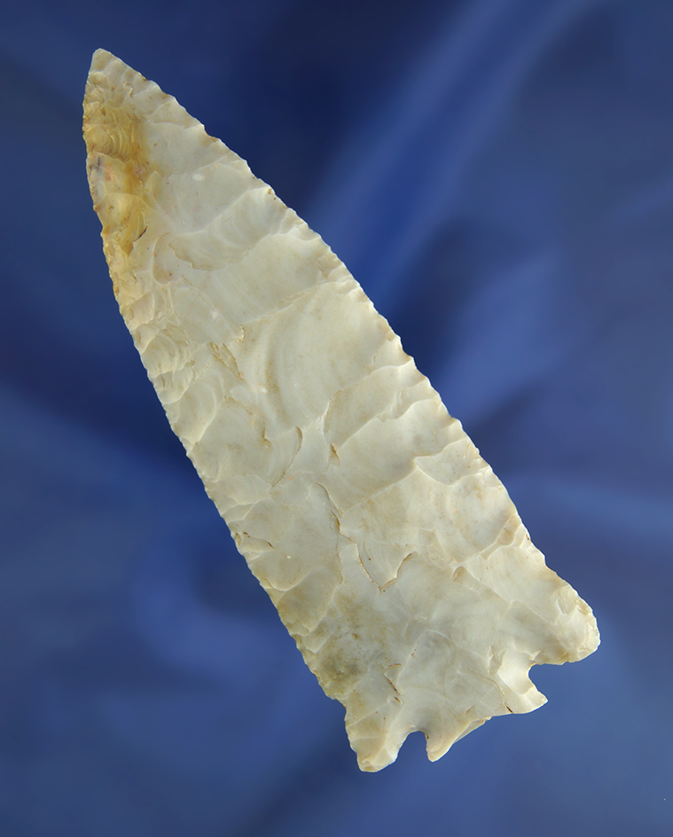 4 1/2" Flint Ridge Flint Decatur Fractured Base found in Essex, Union Co.,  Ohio.  Davis G-9 COA.