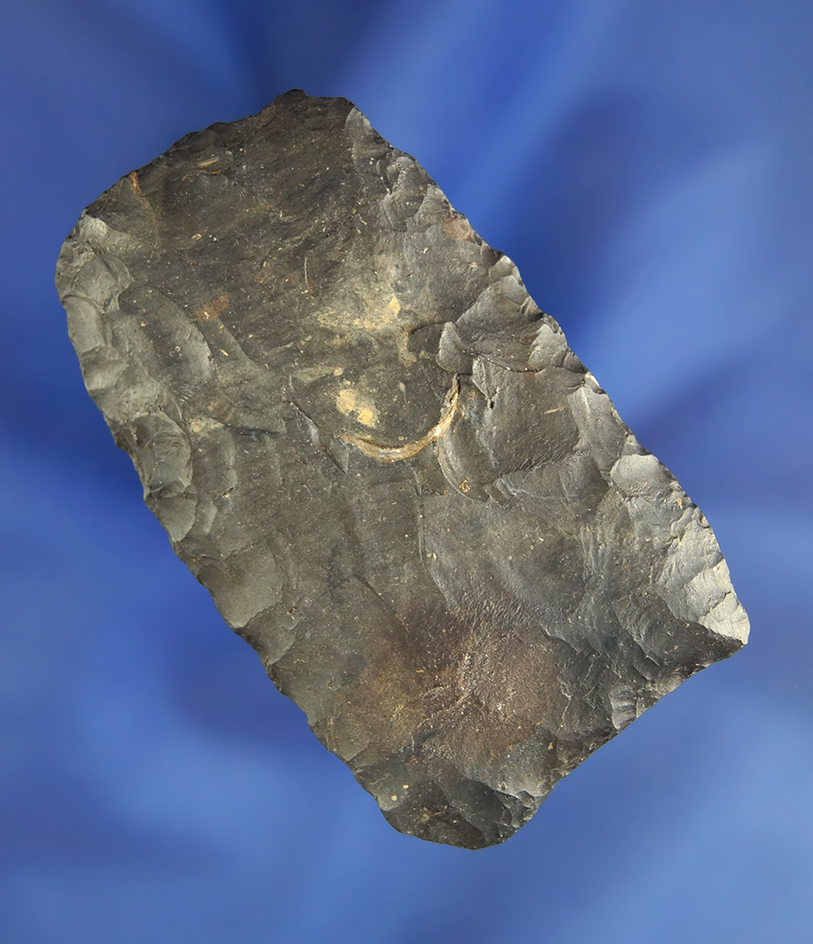 Classic styled 2 1/2" Coshocton Flint Paleo Squared Knife found in Coshocton Co.,  Ohio.