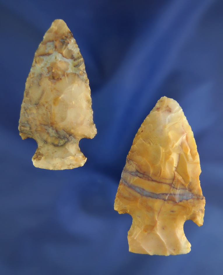 Pair of Hopewell points made from attractive Flint Ridge Flint, largest is 2 7/16" found in Ohio.