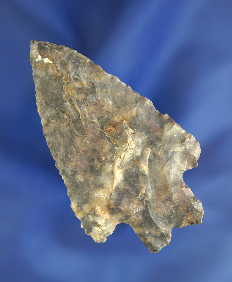 2 11/16" Archaic Bifurcate made from Coshocton Flint - nicely mottled - Crawford Co.,  Ohio