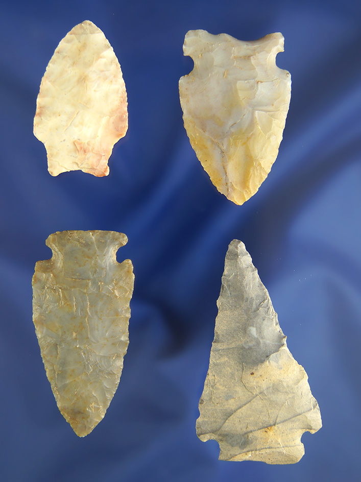Set of four nice Ohio arrowheads, largest is 2 1/4".