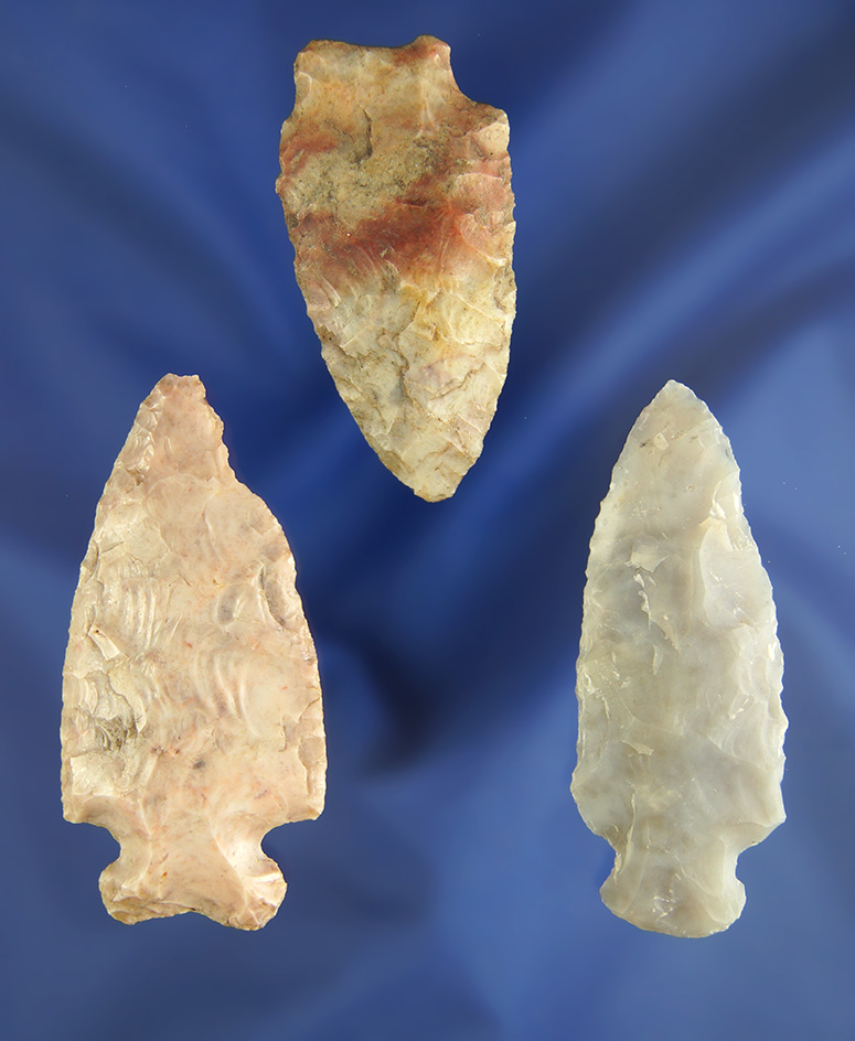 Set of three Ohio arrowheads made from attractive material, largest is 2 7/16".