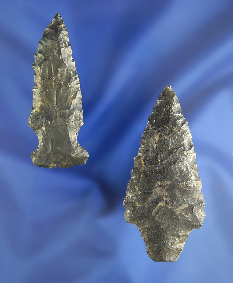 Pair of arrowheads, one is 2 3/8" long and appears to be from Ohio. The other is western U.S.