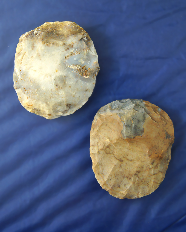 Pair of Flint Ridge Flint Hopewell Round Knives found in Licking Co.,  Ohio. Both around 2 5/16"