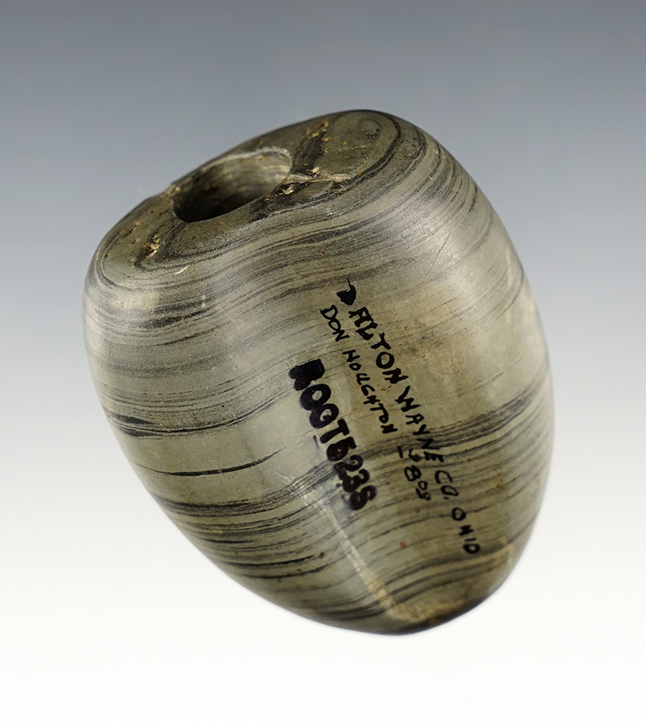 Superb! 2 5/16"  Fluted Ball Bannerstone - Dalton, Wayne Co., Ohio. Ex. Vietzen, Root. Pictured.