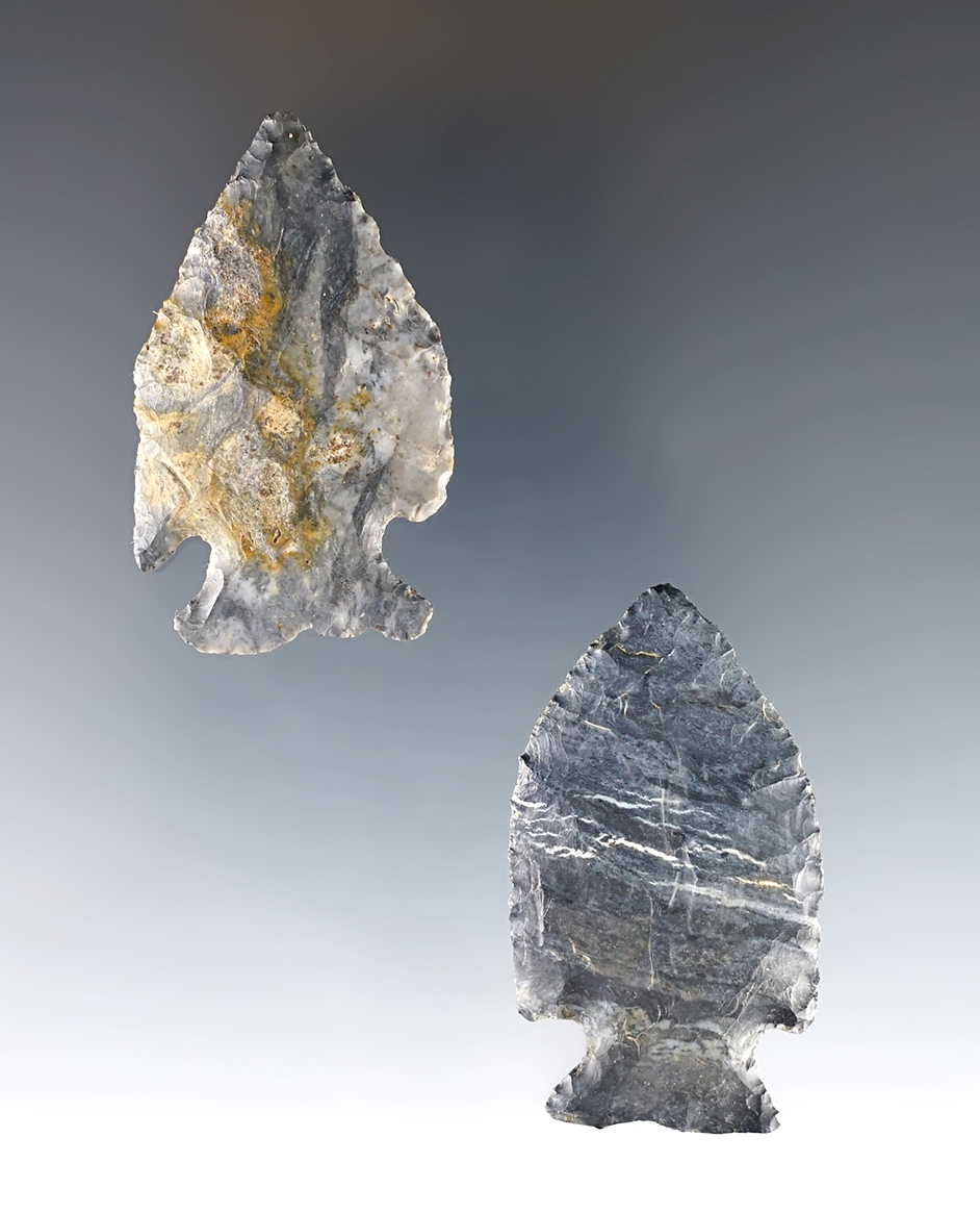 Pair of classic styled Intrusive Mound Points found in Ohio. The largest is 1 7/8".